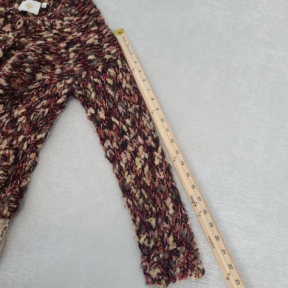 Anthropologie HWR lace trimmed marled Cardigan ladies sweater Size Sm Cozy Wool - Picture 7 of 11
